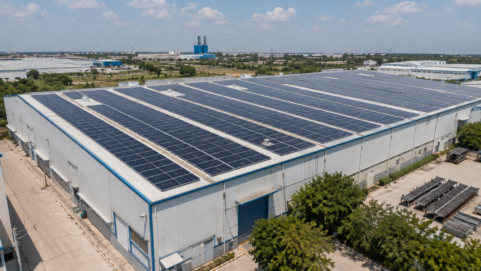 Commercial rooftop solar plant on industrial building in Odisha